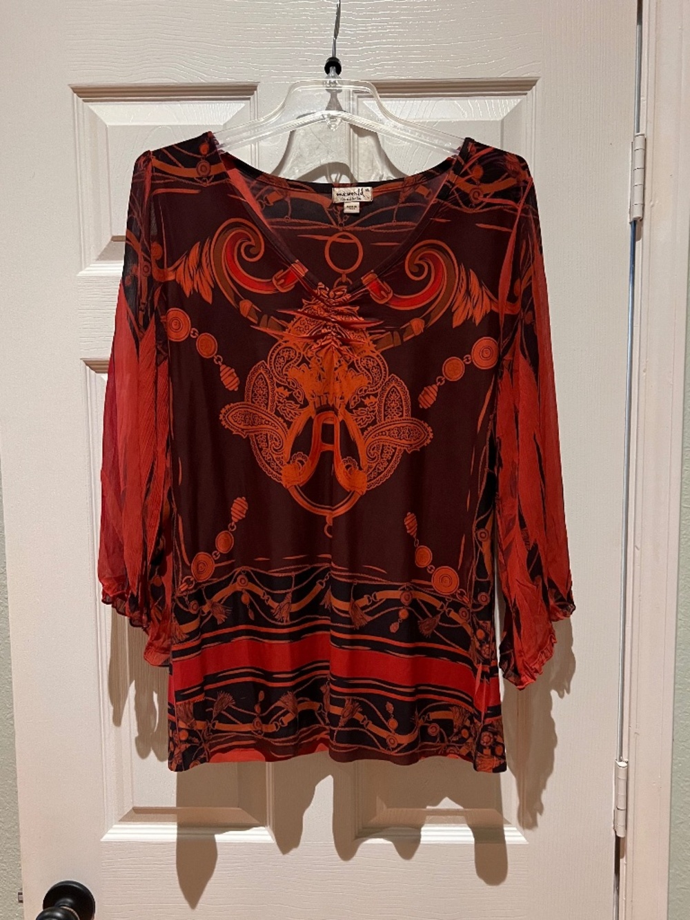 One World Boho Mesh Sleeve Tunic Top - XL